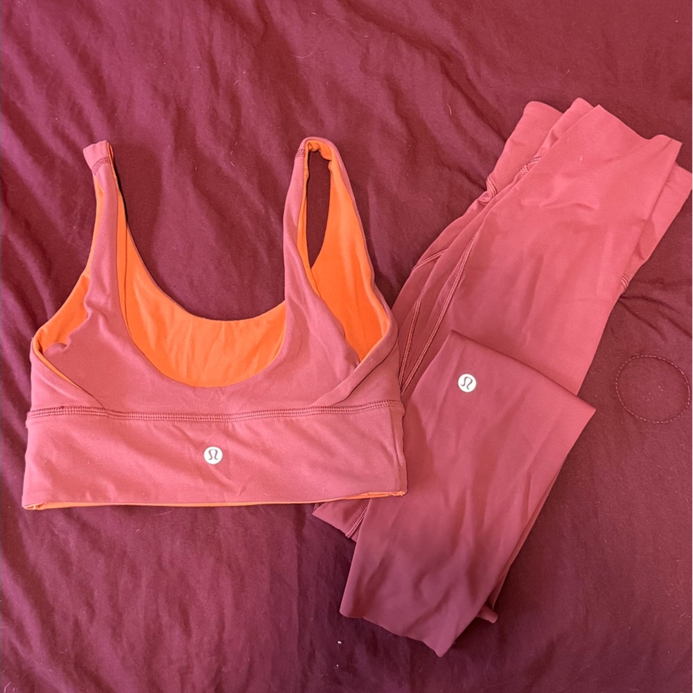 lululemon athletica Reversible Pink and Orange Leggings Set